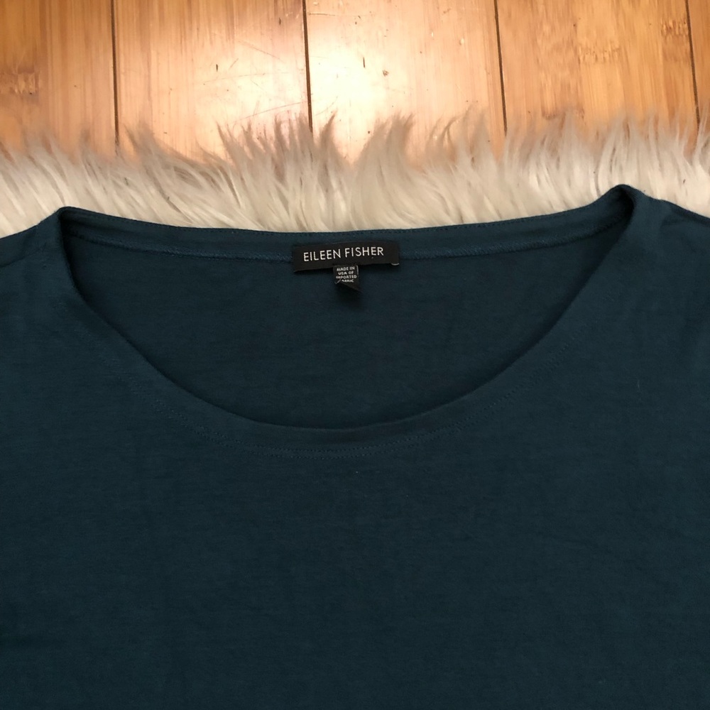 Eileen Fisher Minimalist Lagenlook 3/4 Sleeves Teal Green Womens Dress size M - Picture 3 of 10